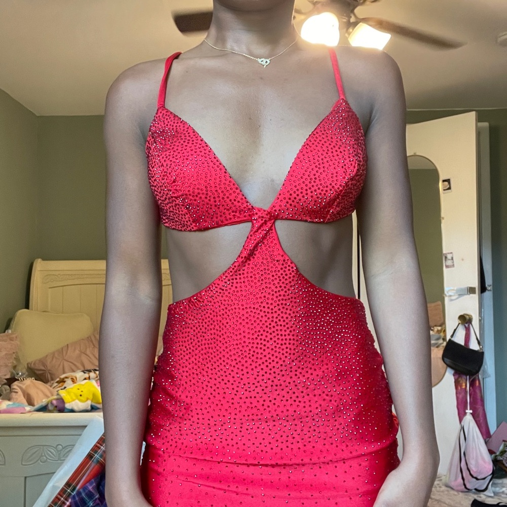 Red Backless Prom Dress - Picture 3 of 6